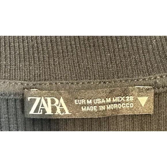 ZARA Long Sleeves Button-Up Mock Neck Cropped Top Black M eclectic 68-48 - Picture 6 of 13